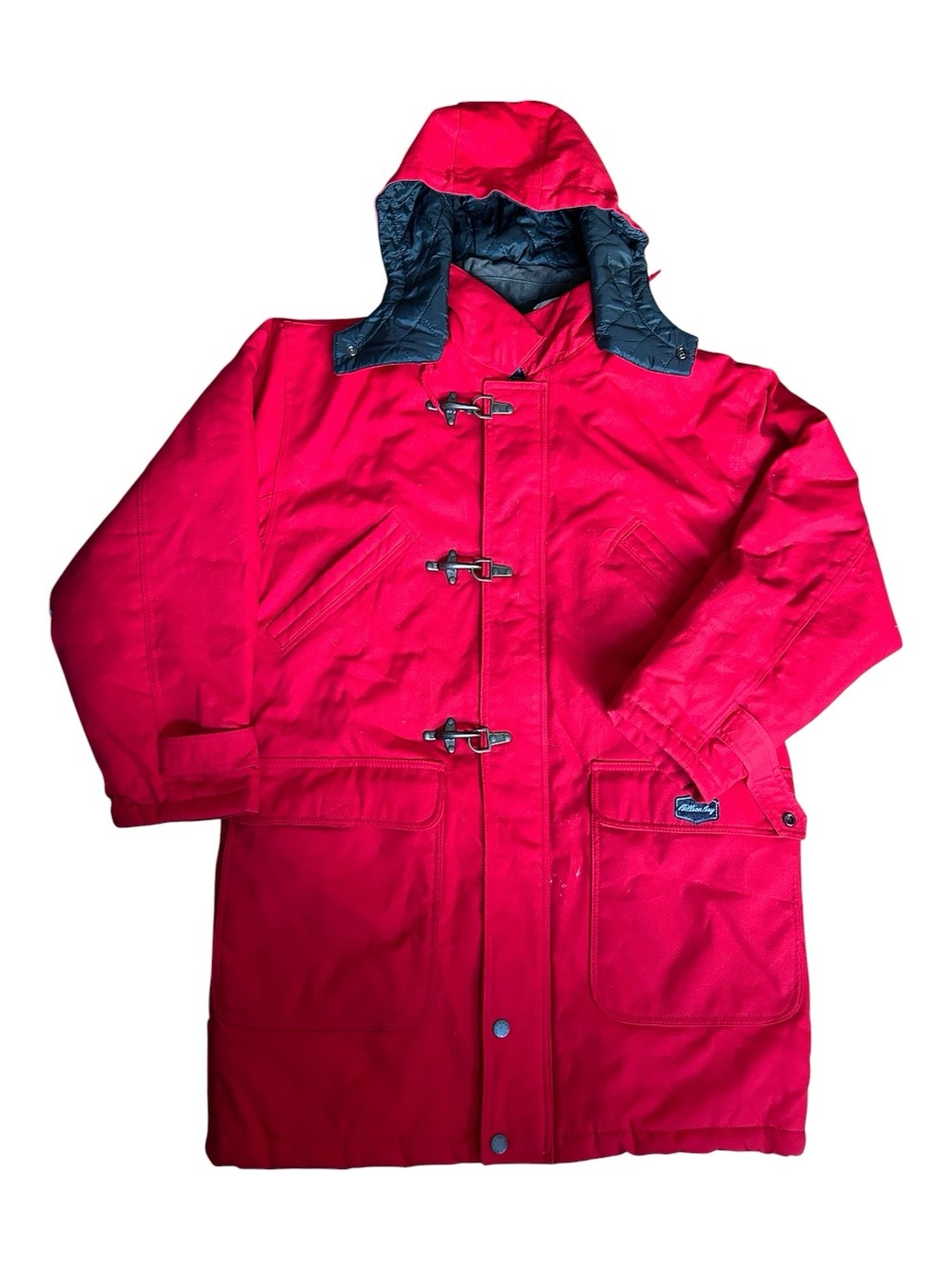 Vintage 90s Rare Billion Bay Men L red hoodie  Fireman Jacket Metal Clasps